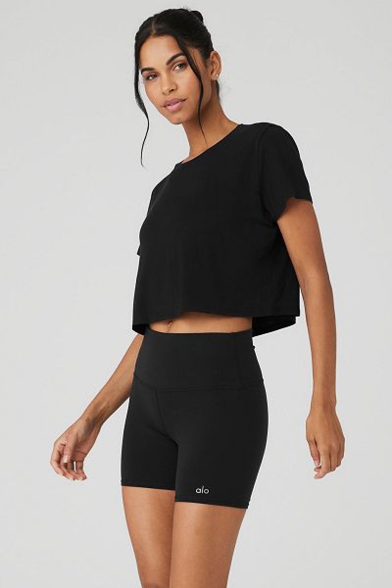 Camiseta Alo Yoga Cropped All Day Curta Sleeve Feminino Pretas | 1620-KTEHR