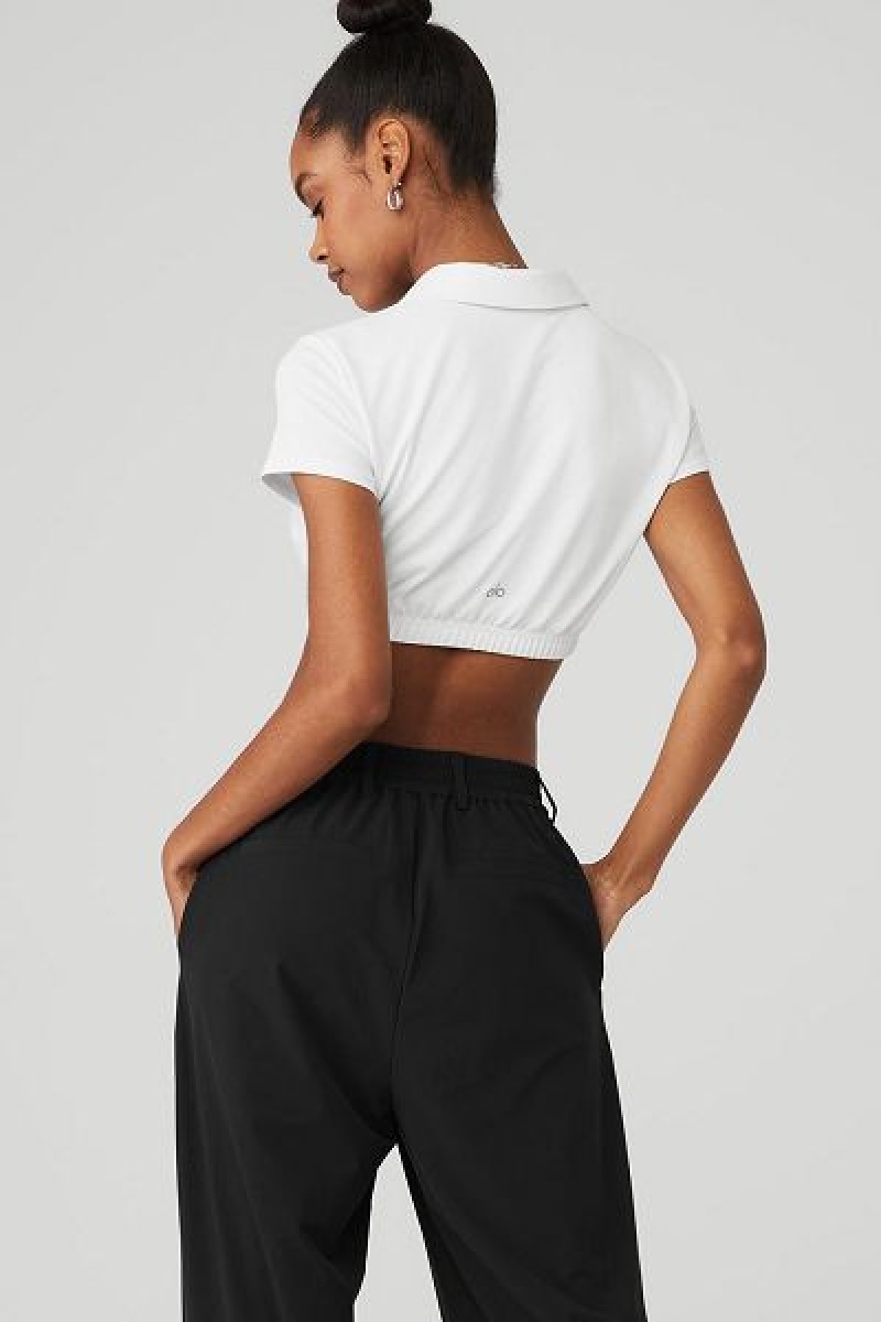 Camiseta Alo Yoga Cropped Prestige Polo Feminino Branco | 9751-BUJOY