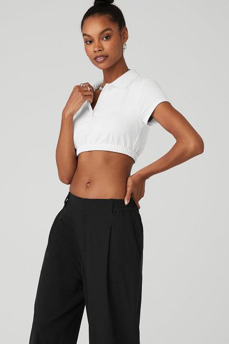 Camiseta Alo Yoga Cropped Prestige Polo Feminino Branco | 9751-BUJOY