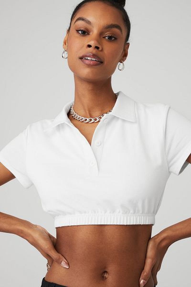 Camiseta Alo Yoga Cropped Prestige Polo Feminino Branco | 9751-BUJOY