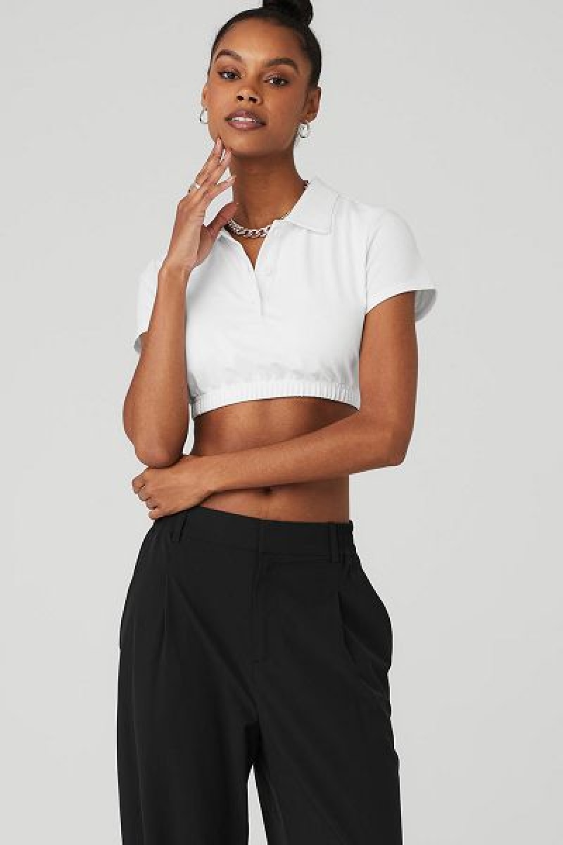 Camiseta Alo Yoga Cropped Prestige Polo Feminino Branco | 9751-BUJOY