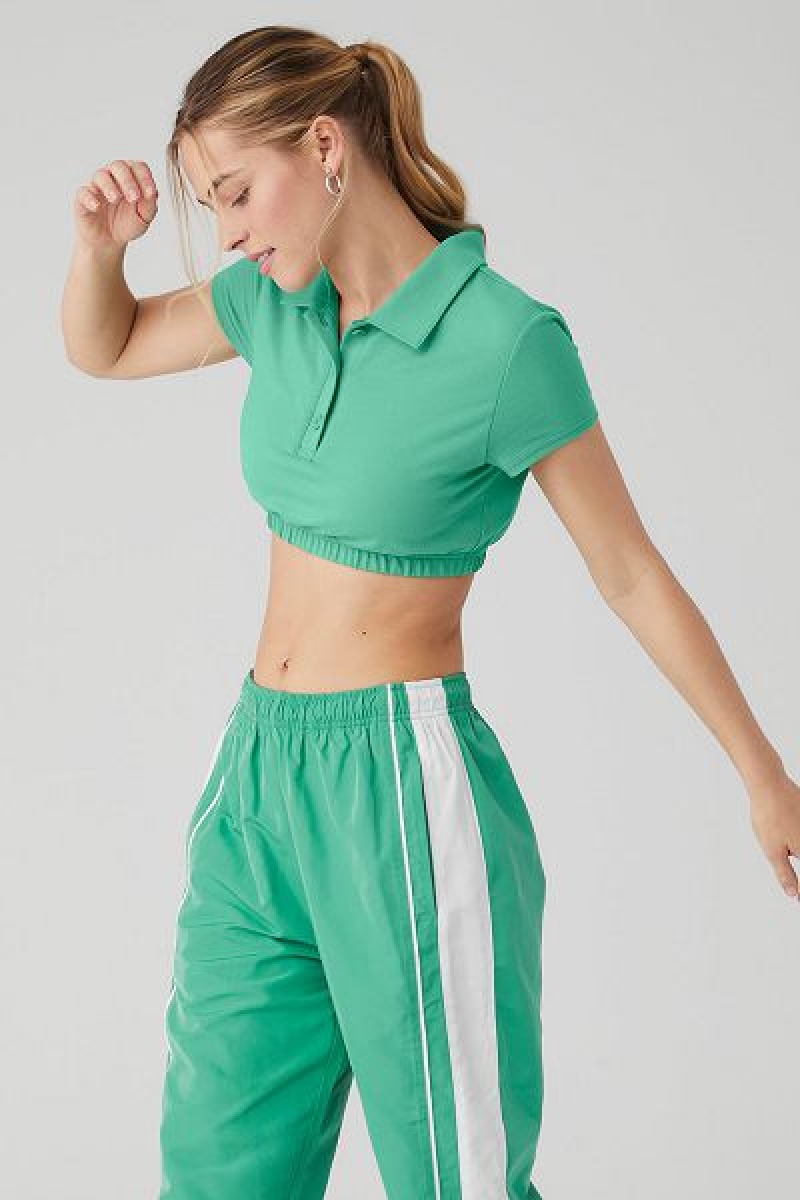 Camiseta Alo Yoga Cropped Prestige Polo Feminino Verdes | 7480-UXHZL