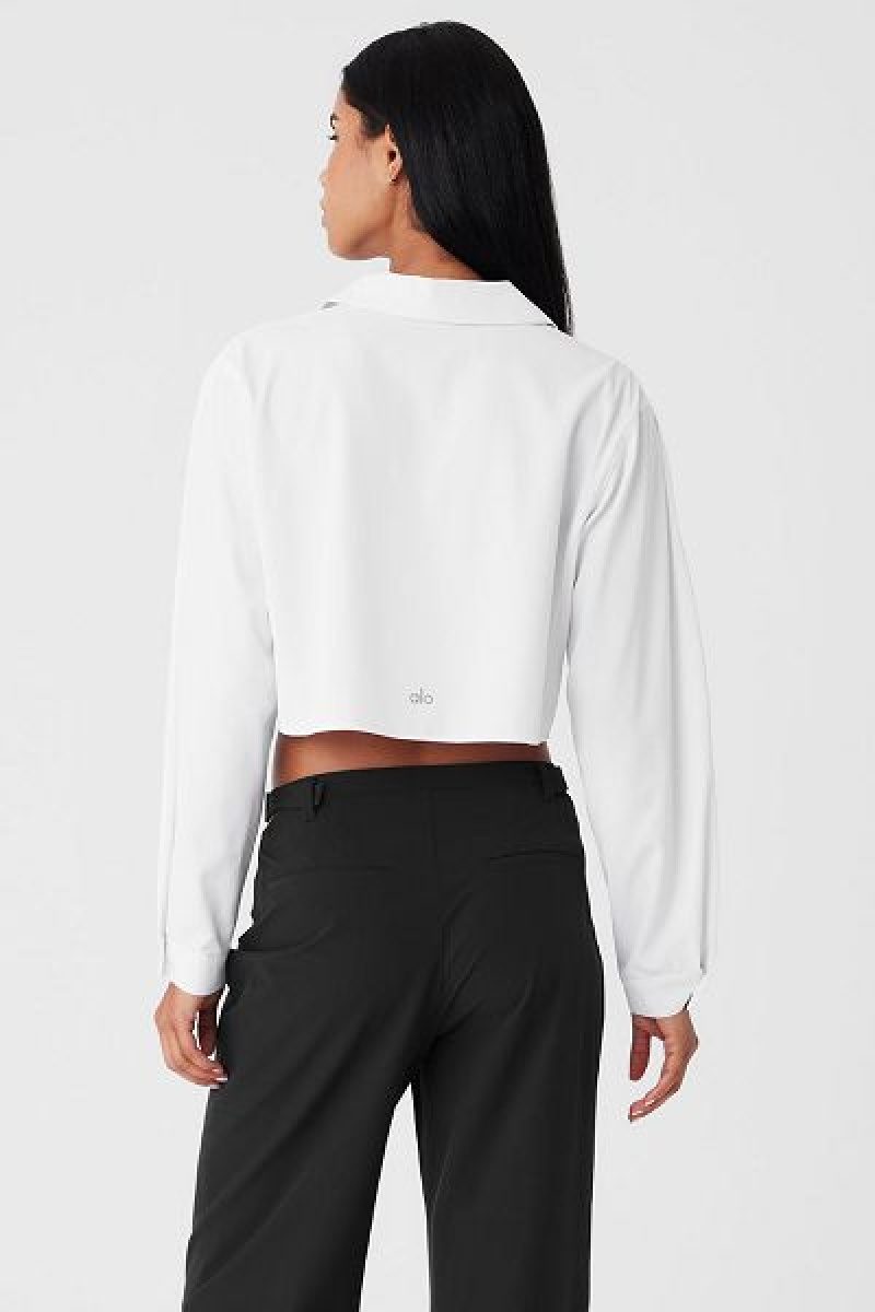 Camiseta Alo Yoga Cropped Take Me Out Button Up Feminino Branco | 7491-PUQIM