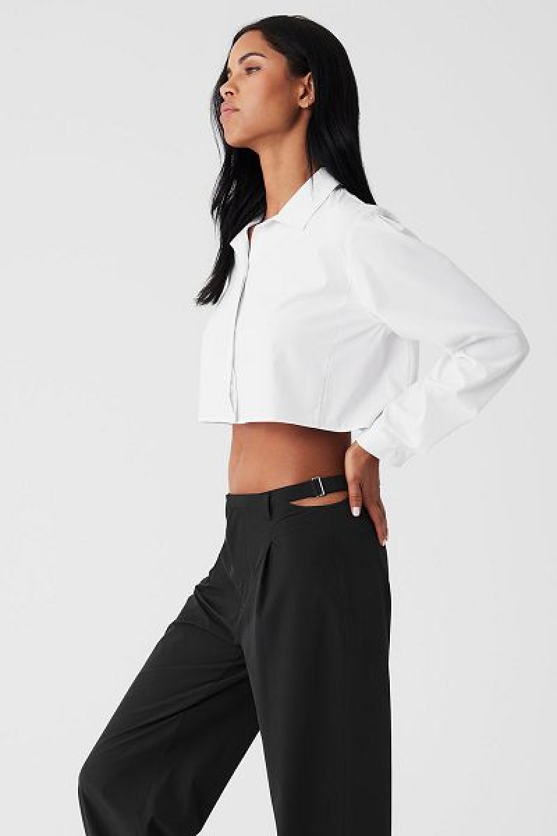 Camiseta Alo Yoga Cropped Take Me Out Button Up Feminino Branco | 7491-PUQIM