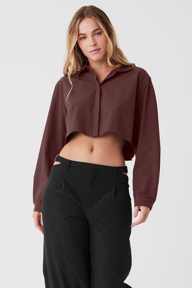 Camiseta Alo Yoga Cropped Take Me Out Button Up Feminino Rosa | 6084-FKHWR