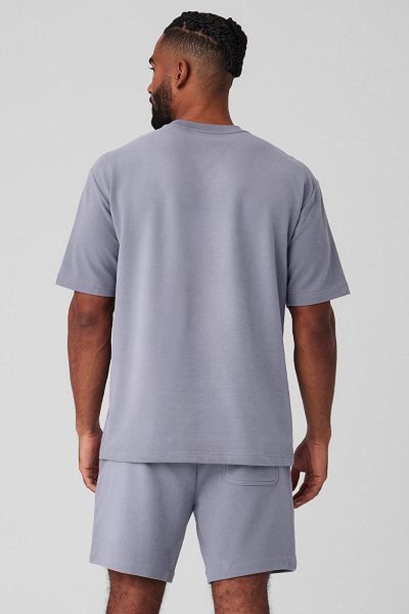 Camiseta Alo Yoga Double Take Curta Sleeve Masculino Azuis | 8961-LEHKP