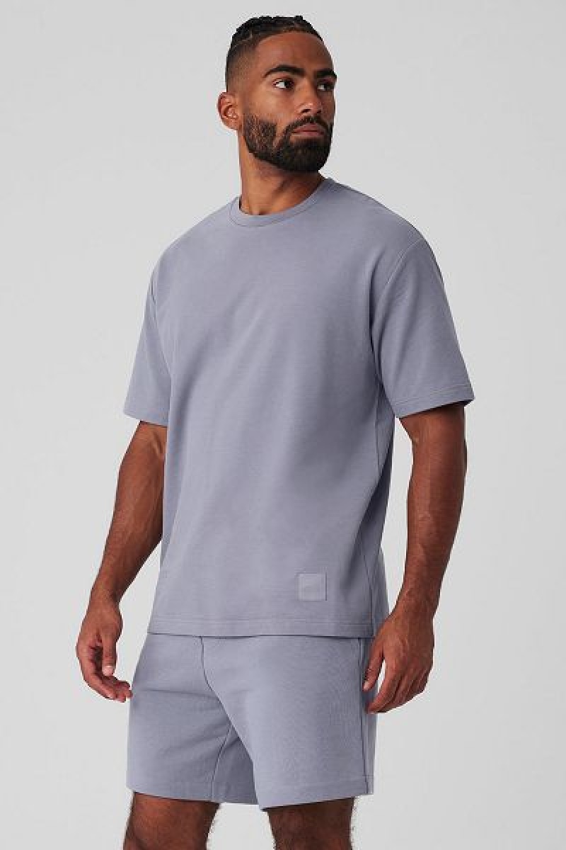 Camiseta Alo Yoga Double Take Curta Sleeve Masculino Azuis | 8961-LEHKP