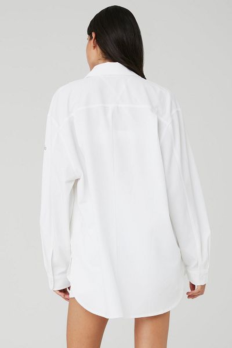 Camiseta Alo Yoga Dreamscape Button Down Long Sleeve Feminino Branco | 7048-TUDVF