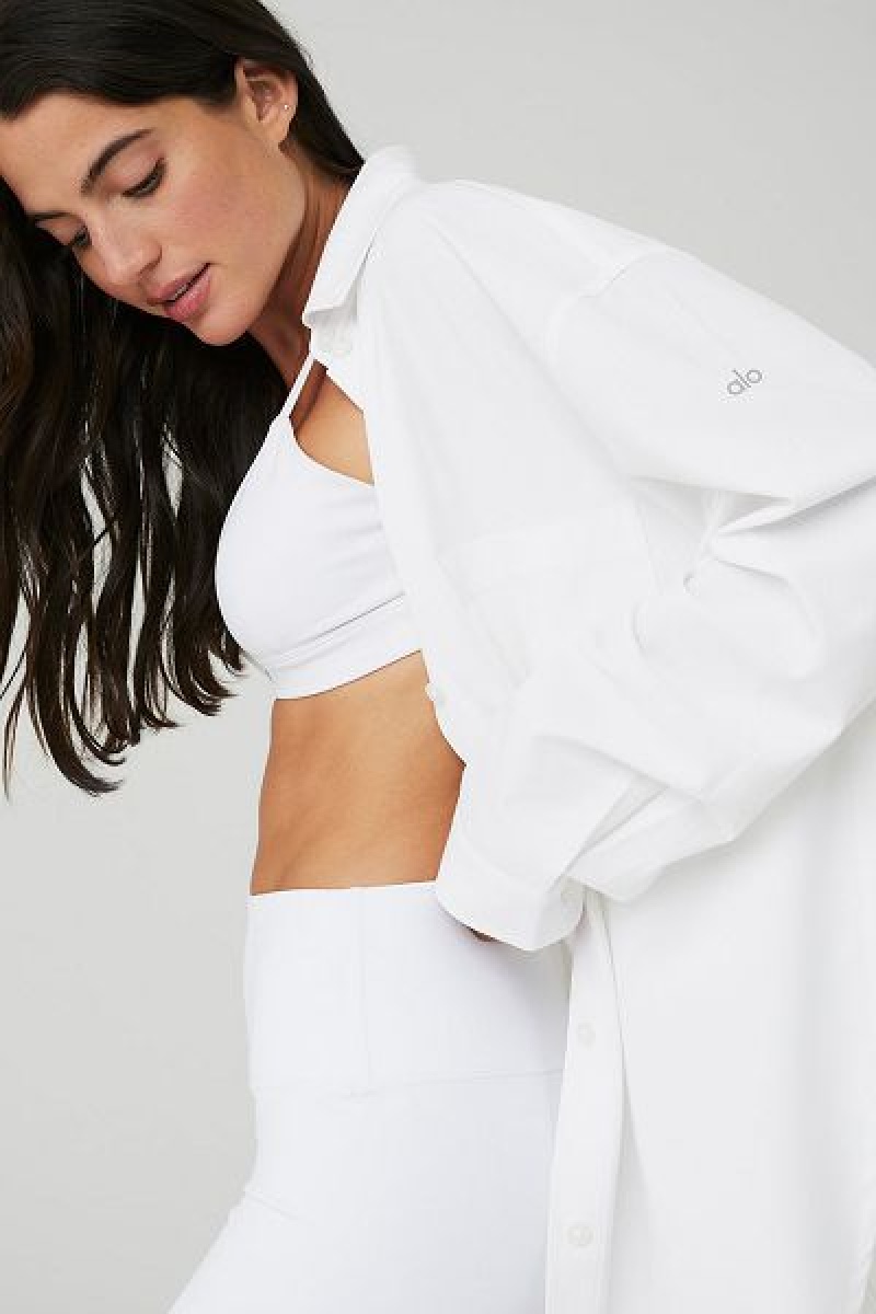 Camiseta Alo Yoga Dreamscape Button Down Long Sleeve Feminino Branco | 7048-TUDVF