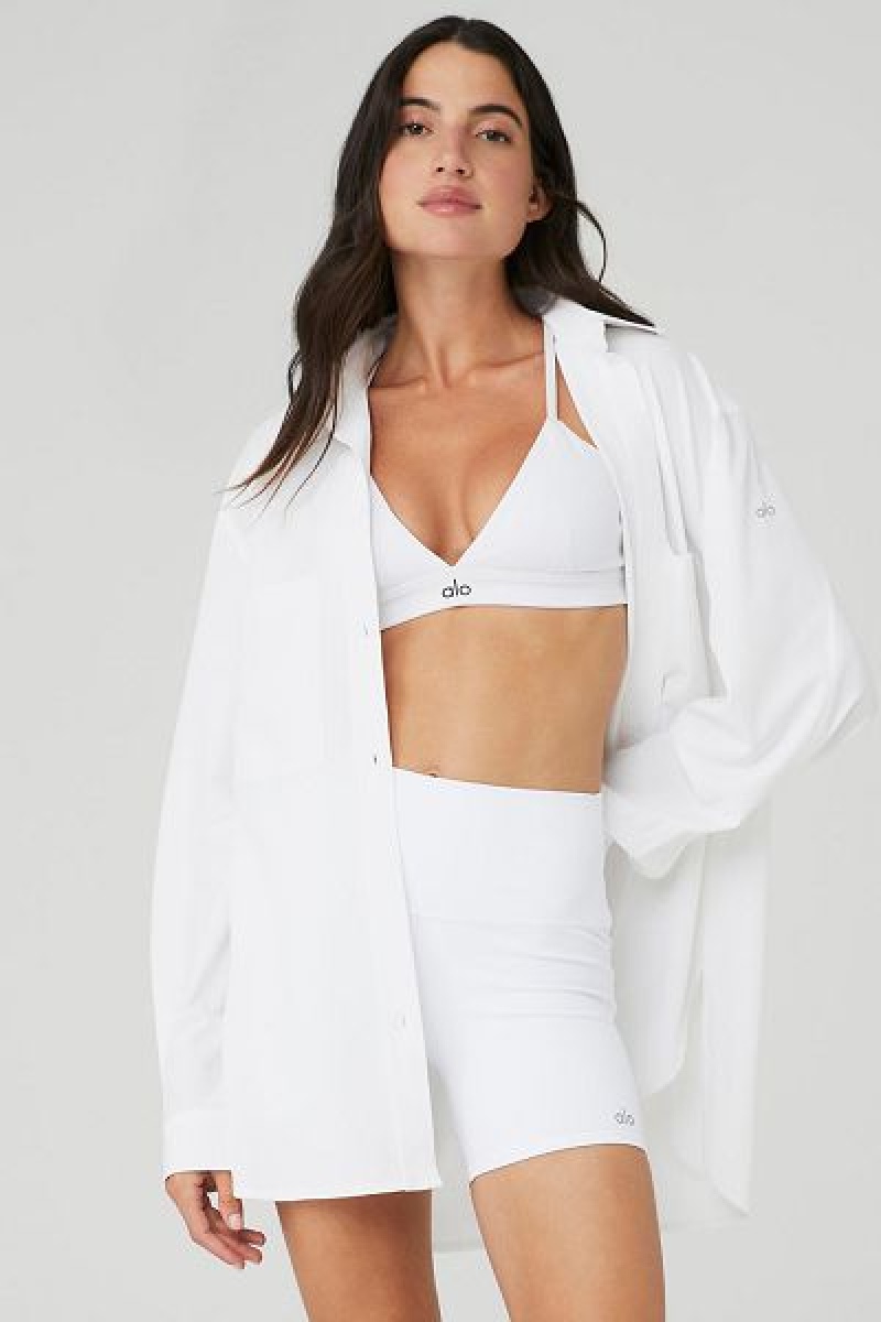 Camiseta Alo Yoga Dreamscape Button Down Long Sleeve Feminino Branco | 7048-TUDVF