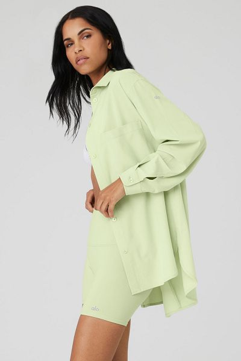 Camiseta Alo Yoga Dreamscape Button Down Long Sleeve Feminino Verdes | 9058-FRHOP