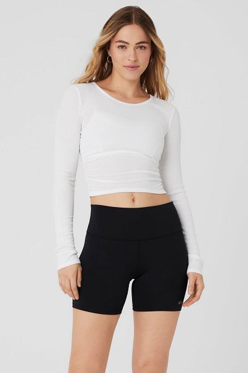 Camiseta Alo Yoga Gather Long Sleeve Feminino Branco | 2014-GBYXF