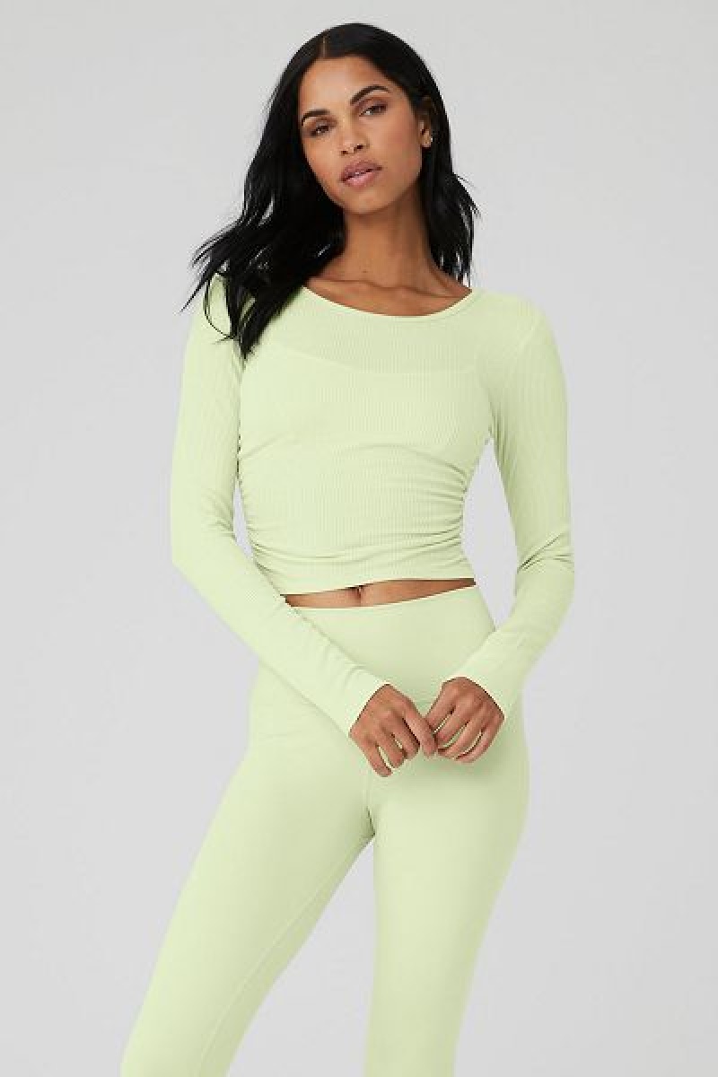 Camiseta Alo Yoga Gather Long Sleeve Feminino Verdes | 7836-IDZJW