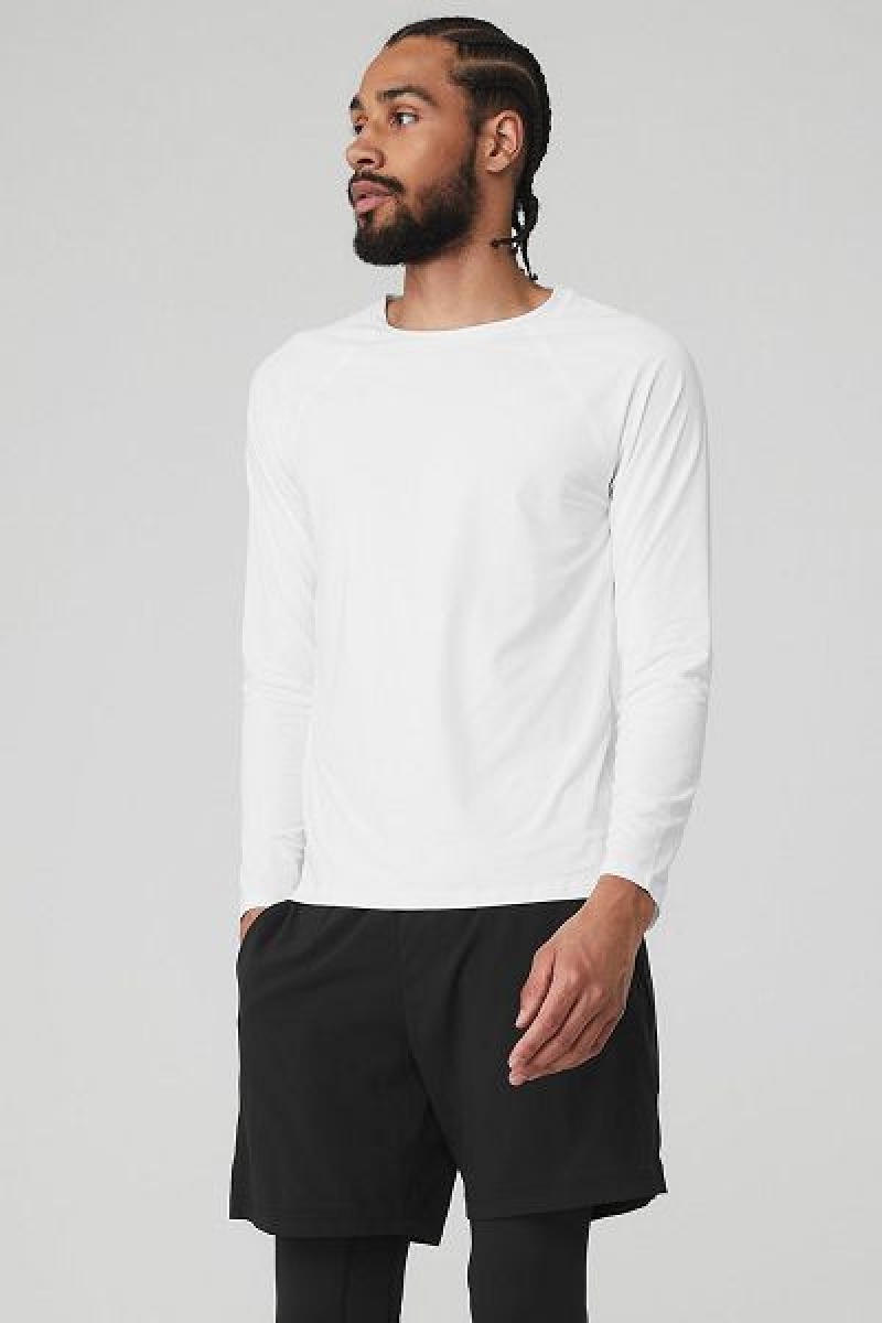 Camiseta Alo Yoga Idol Long Sleeve Performance Masculino Branco | 5608-JYVHR