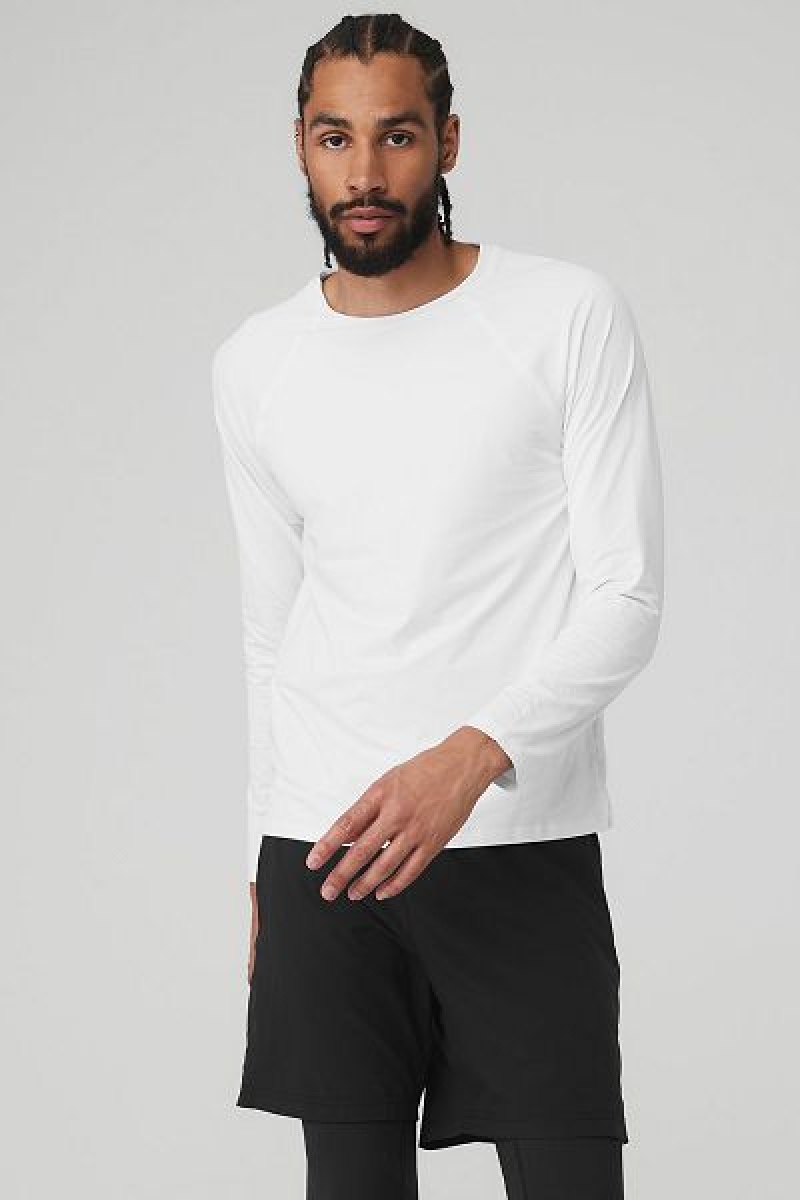 Camiseta Alo Yoga Idol Long Sleeve Performance Masculino Branco | 5608-JYVHR