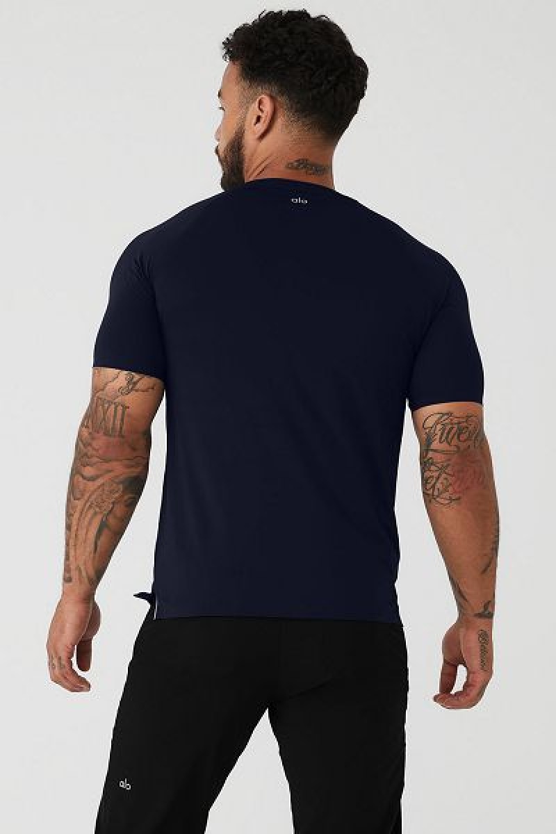 Camiseta Alo Yoga Idol Performance Masculino Azul Marinho | 9208-CSJZN