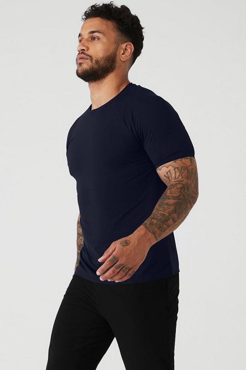 Camiseta Alo Yoga Idol Performance Masculino Azul Marinho | 9208-CSJZN