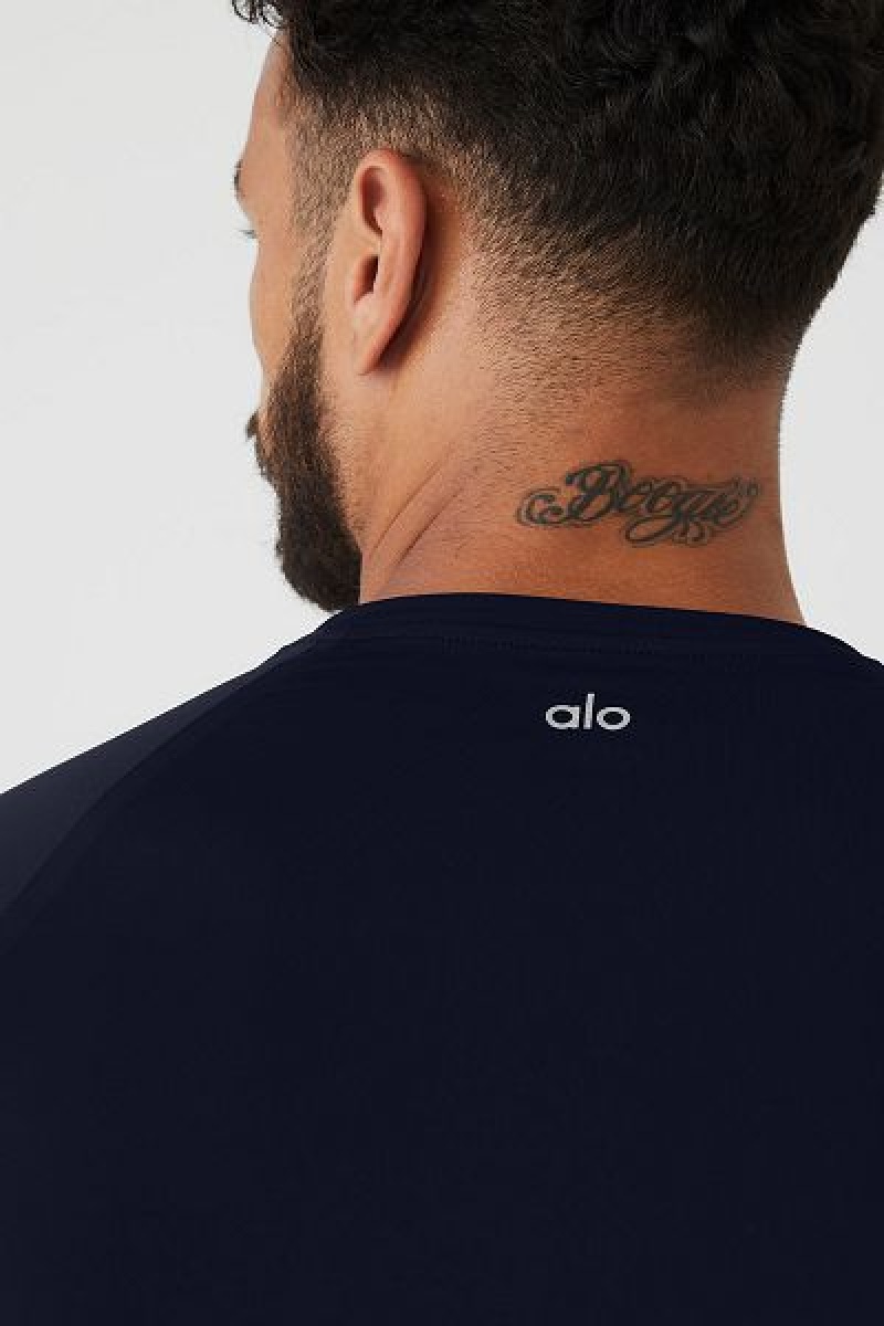 Camiseta Alo Yoga Idol Performance Masculino Azul Marinho | 9208-CSJZN