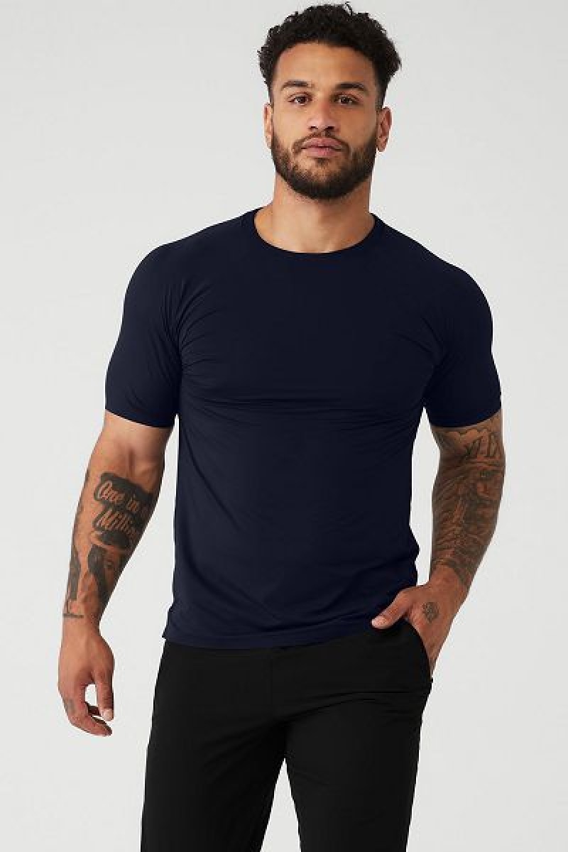 Camiseta Alo Yoga Idol Performance Masculino Azul Marinho | 9208-CSJZN