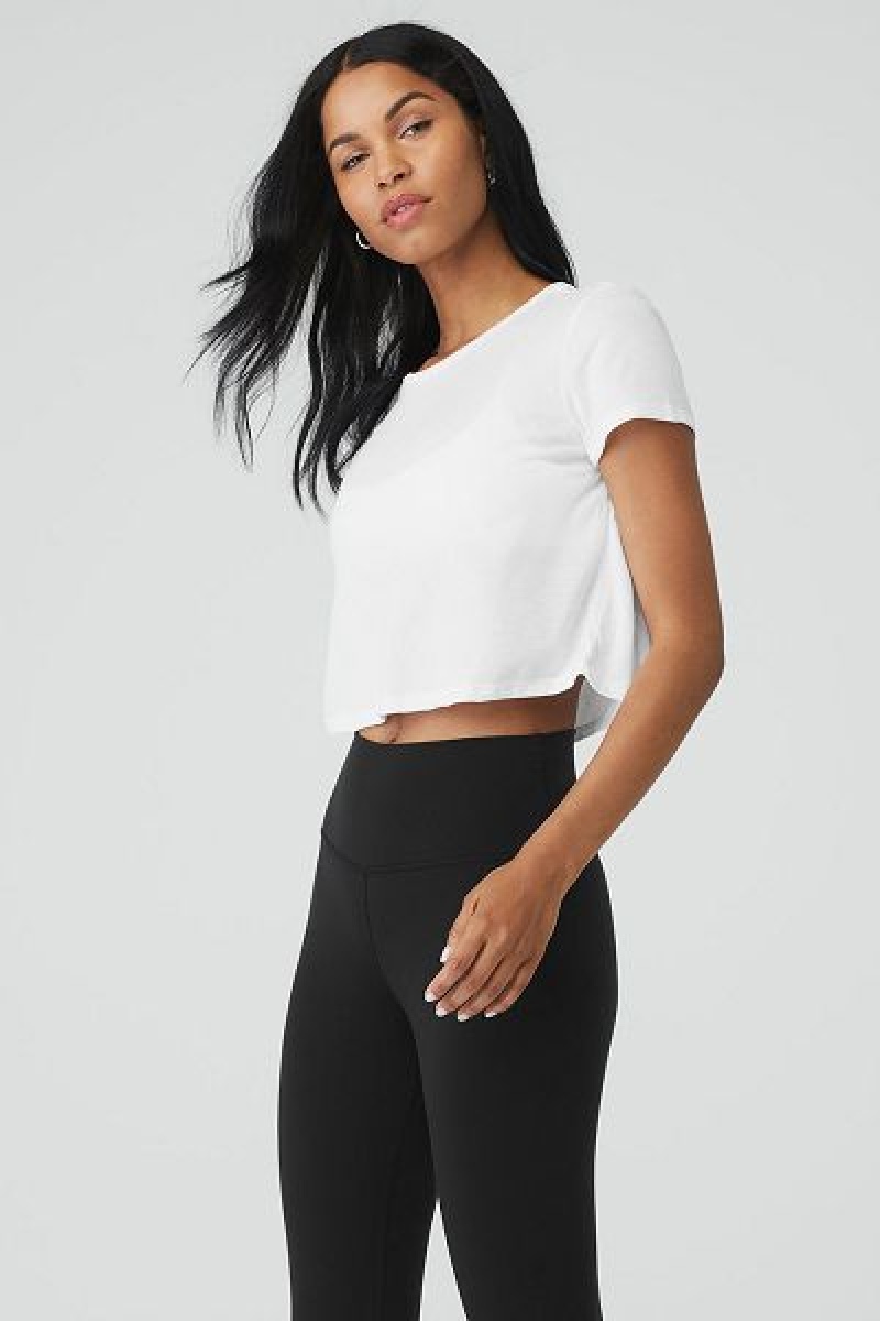 Camiseta Alo Yoga Laid Back Feminino Branco | 5871-CJKSP