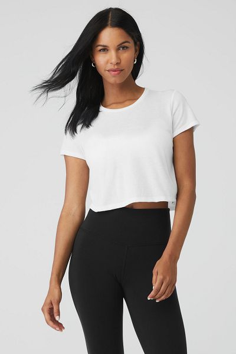 Camiseta Alo Yoga Laid Back Feminino Branco | 5871-CJKSP