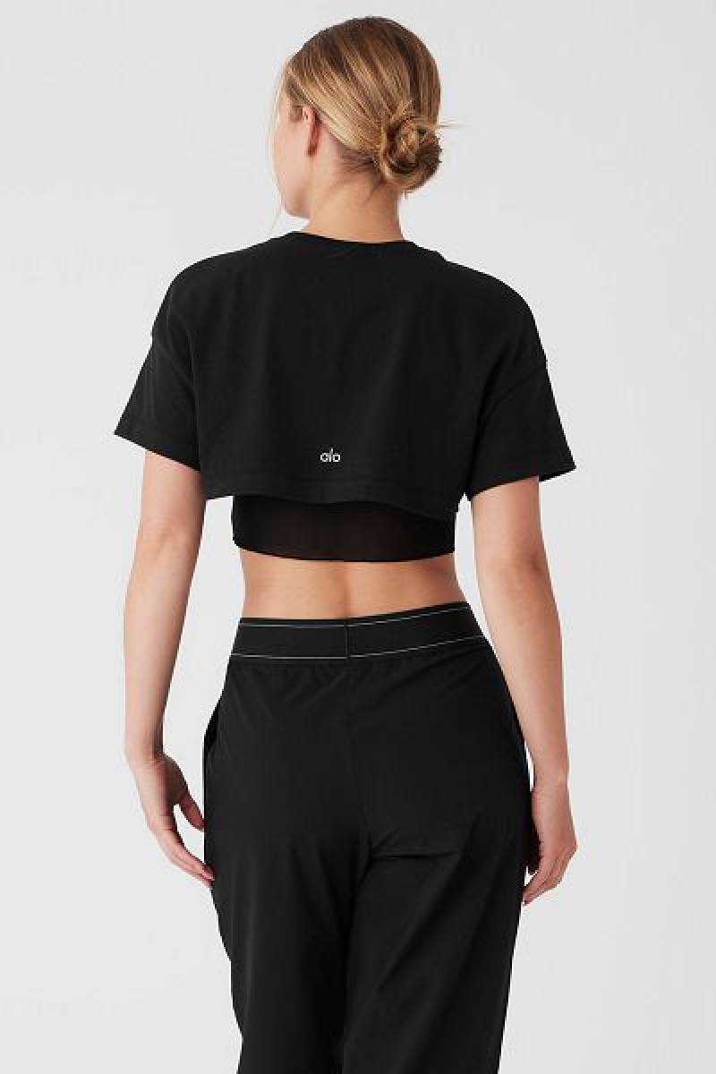 Camiseta Alo Yoga Made You Look Cropped Curta Sleeve Feminino Pretas | 3124-TYSBU