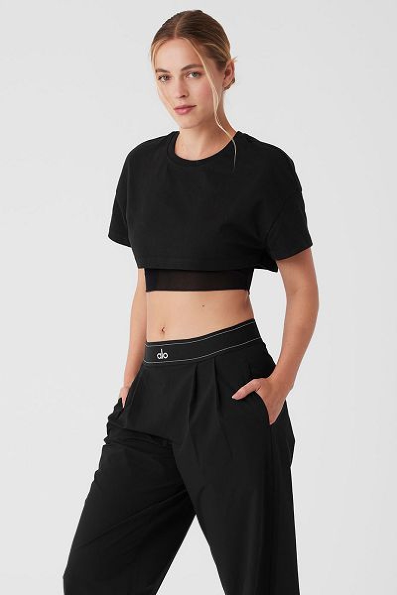 Camiseta Alo Yoga Made You Look Cropped Curta Sleeve Feminino Pretas | 3124-TYSBU