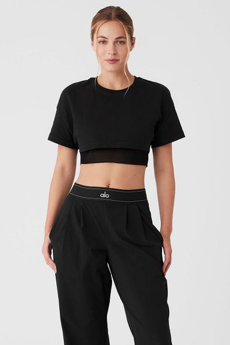 Camiseta Alo Yoga Made You Look Cropped Curta Sleeve Feminino Pretas | 3124-TYSBU