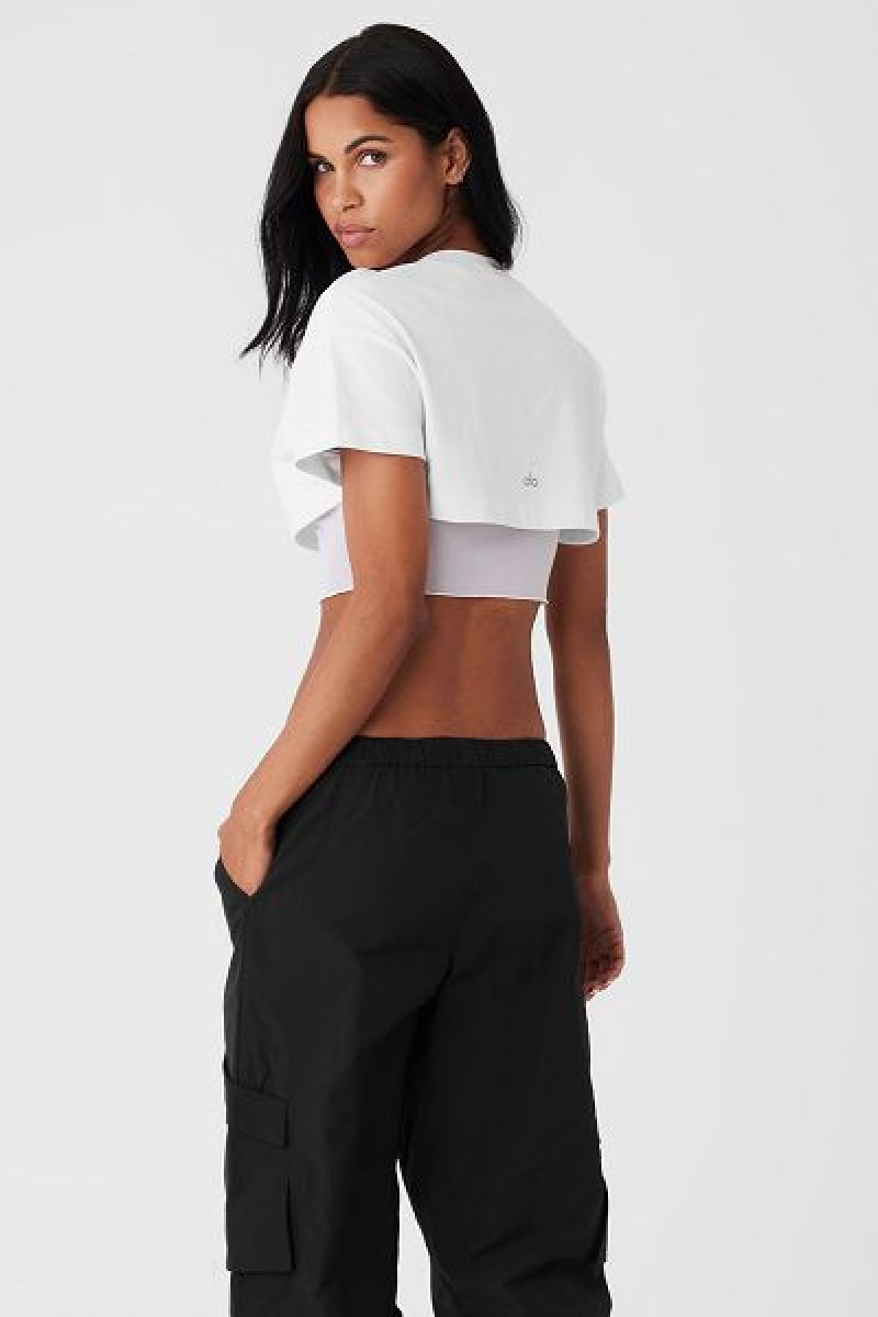 Camiseta Alo Yoga Made You Look Cropped Curta Sleeve Feminino Branco | 0628-NUCBZ