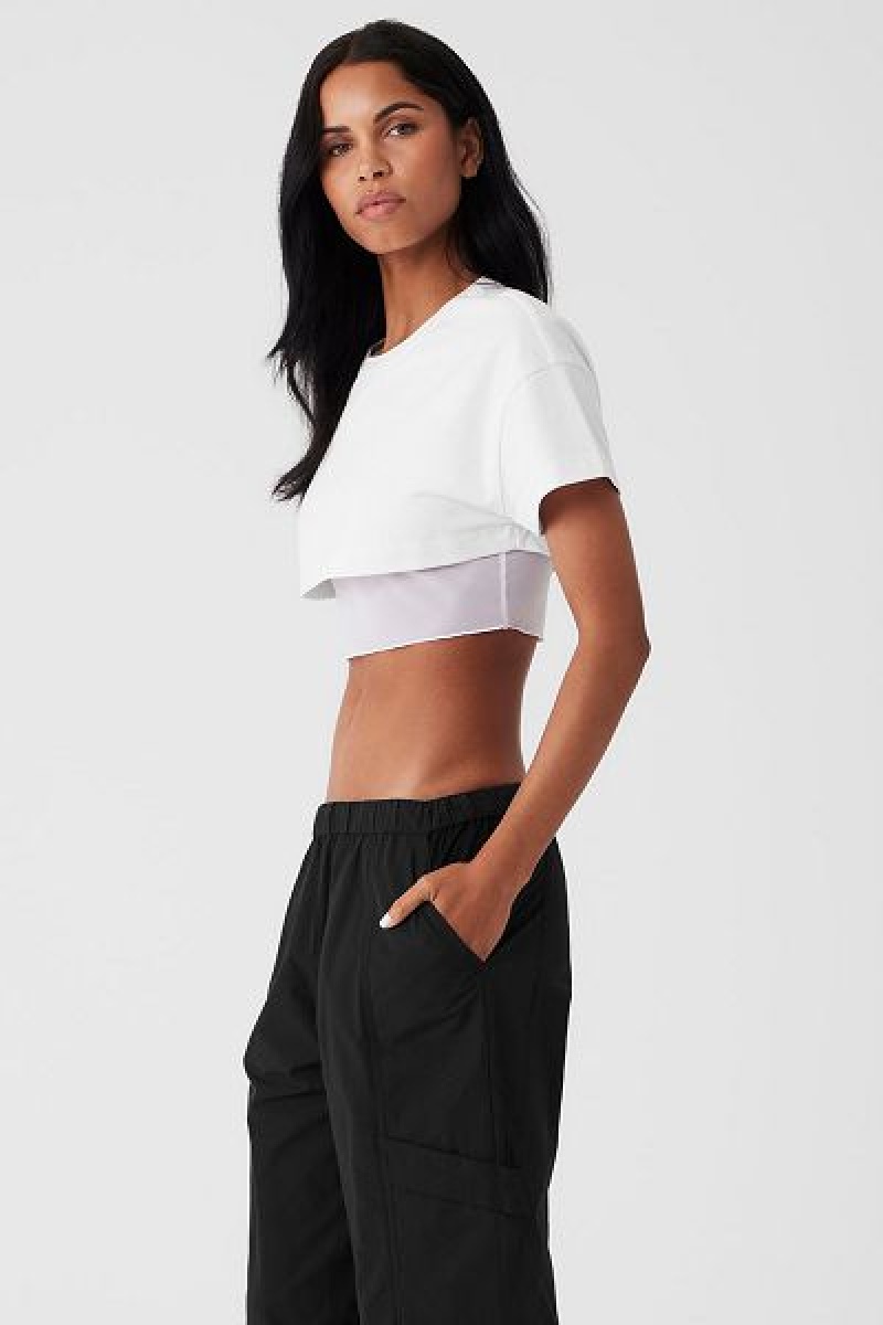 Camiseta Alo Yoga Made You Look Cropped Curta Sleeve Feminino Branco | 0628-NUCBZ