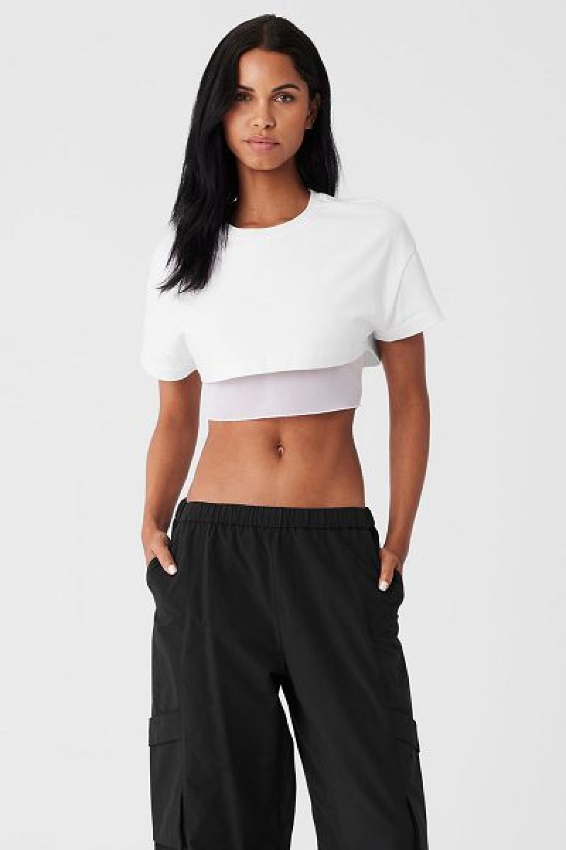 Camiseta Alo Yoga Made You Look Cropped Curta Sleeve Feminino Branco | 0628-NUCBZ