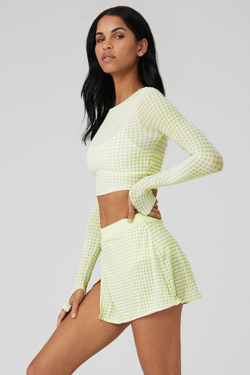 Camiseta Alo Yoga Mesh Gingham Cropped Long Sleeve Feminino Verdes | 2639-RQPZF