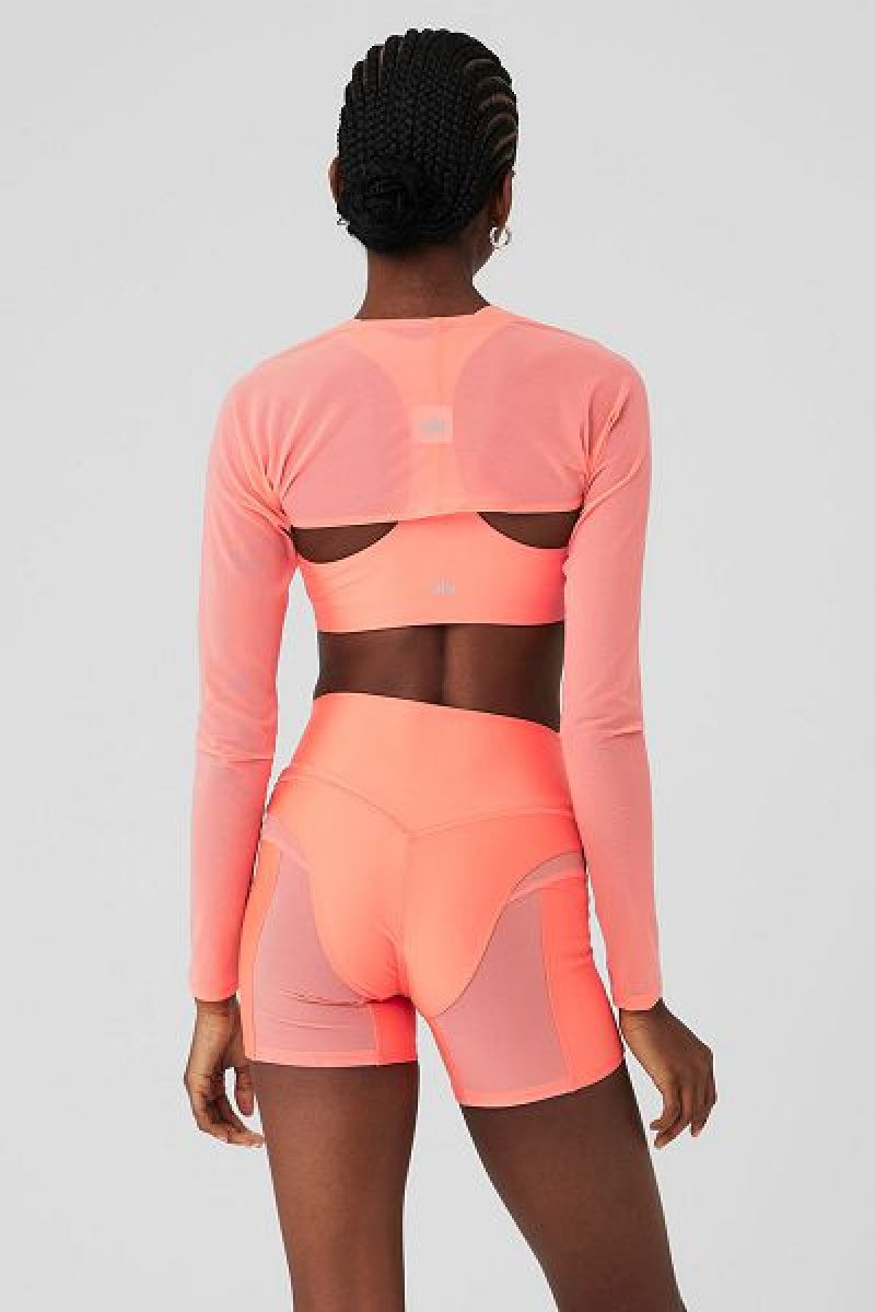 Camiseta Alo Yoga Mesh Heat Wave Shrug Feminino Laranja | 5326-DUEVY