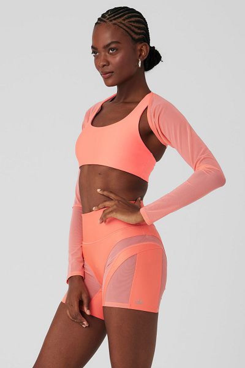 Camiseta Alo Yoga Mesh Heat Wave Shrug Feminino Laranja | 5326-DUEVY