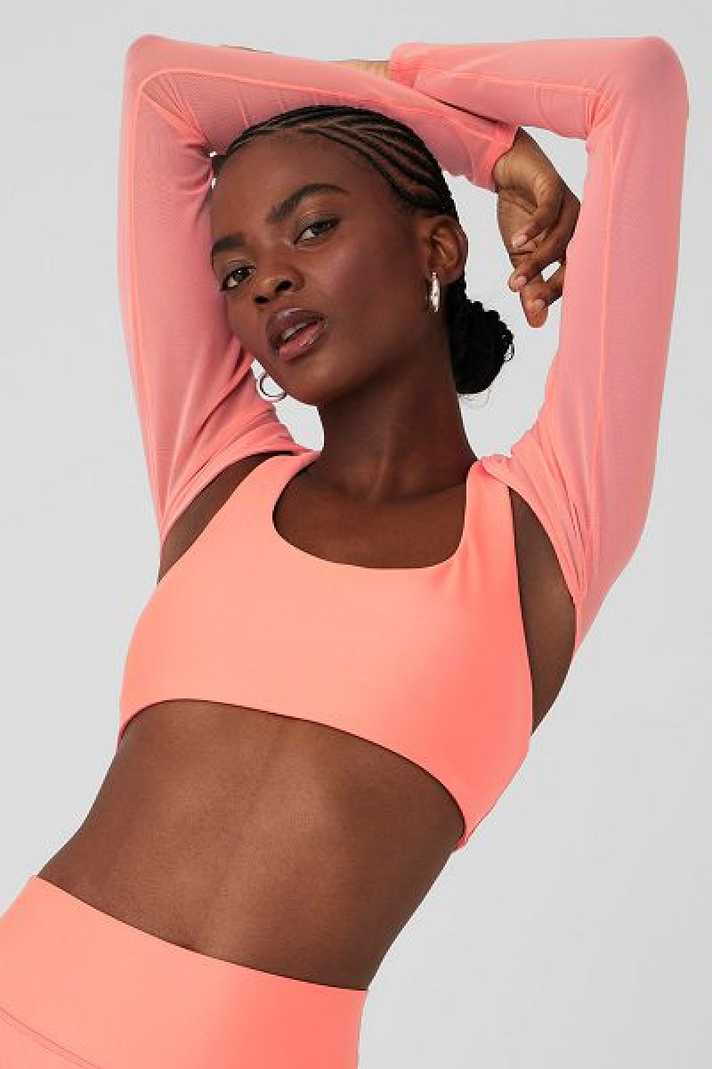 Camiseta Alo Yoga Mesh Heat Wave Shrug Feminino Laranja | 5326-DUEVY