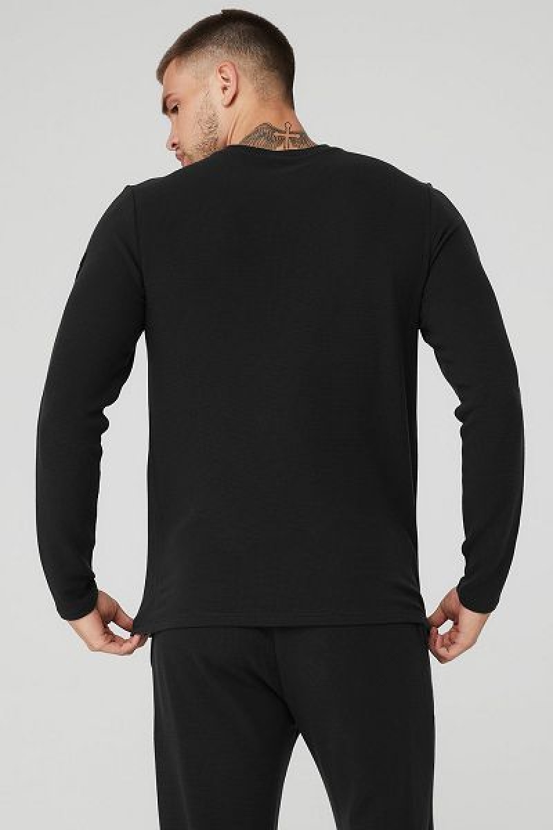 Camiseta Alo Yoga Micro Waffle Fast Break Long Sleeve Masculino Pretas | 4731-ZPDME