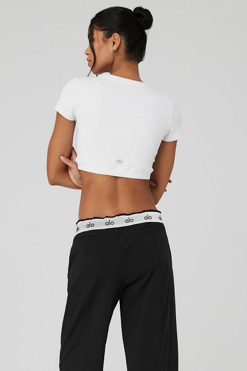 Camiseta Alo Yoga Seamless Com Nervuras Cropped Serene Curta Sleeve Feminino Branco | 4693-VJILA