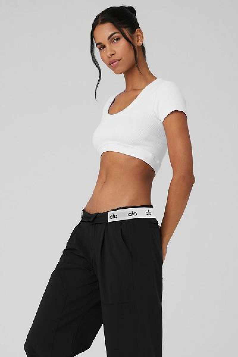 Camiseta Alo Yoga Seamless Com Nervuras Cropped Serene Curta Sleeve Feminino Branco | 4693-VJILA