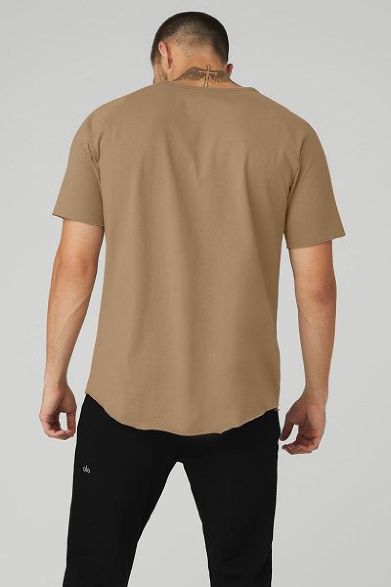 Camiseta Alo Yoga Society Crewneck Masculino Caqui | 2637-BZOXA