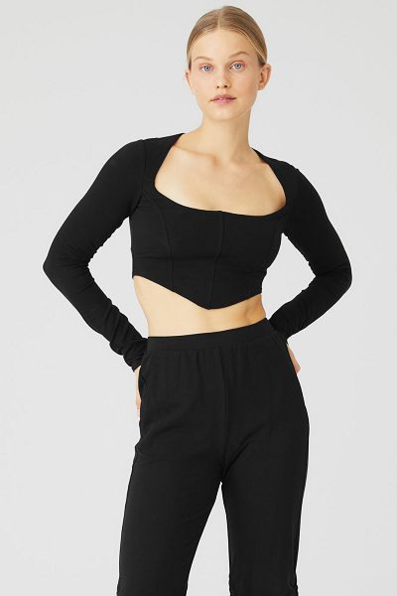 Camiseta Alo Yoga Soft Sculpt Long Sleeve Feminino Pretas | 8067-QJMIT