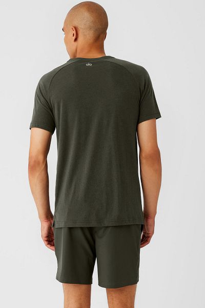 Camiseta Alo Yoga The Triumph Crew Neck Masculino Verdes | 1496-NZDTC