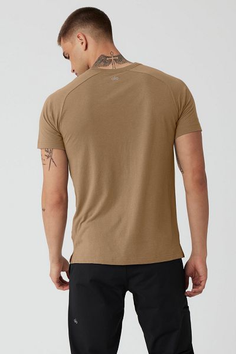 Camiseta Alo Yoga The Triumph Crew Neck Masculino Caqui | 5782-OHSNB