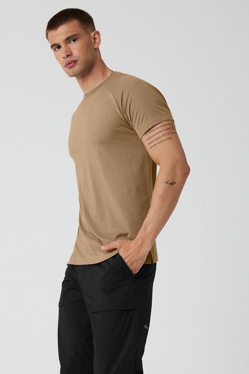 Camiseta Alo Yoga The Triumph Crew Neck Masculino Caqui | 5782-OHSNB