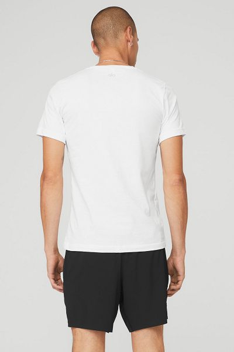 Camiseta Alo Yoga The Triumph V-Neck Masculino Branco | 3690-OTNJM