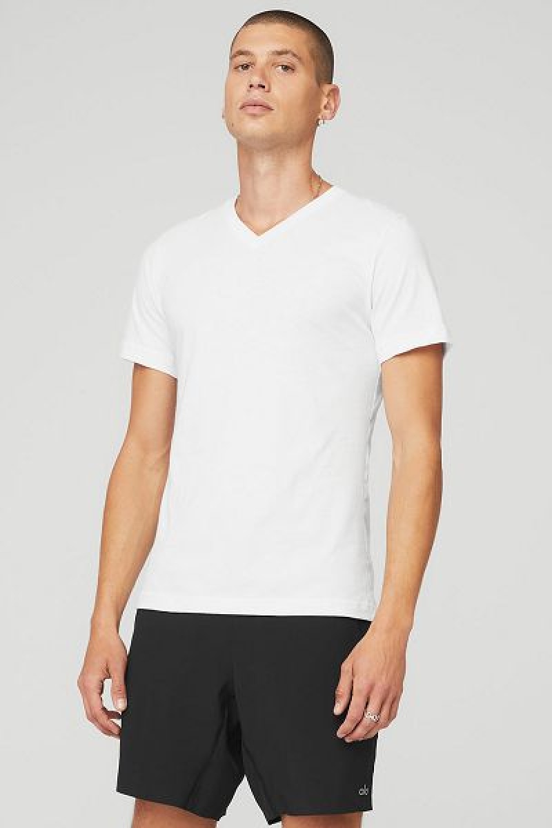 Camiseta Alo Yoga The Triumph V-Neck Masculino Branco | 3690-OTNJM