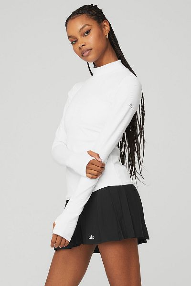 Camiseta Alo Yoga Wellness Rib Mock Neck Long Sleeve Feminino Branco | 9315-QGYLN