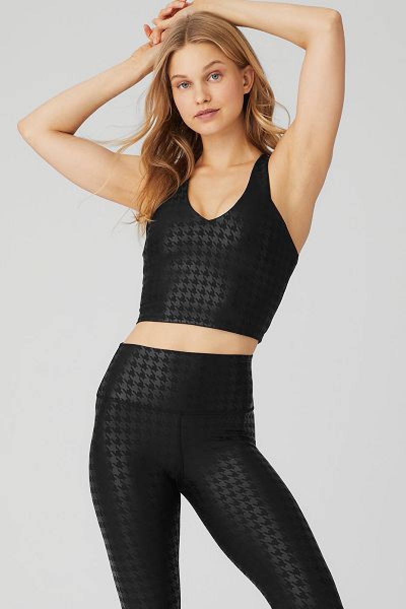 Camisetas Regata Alo Yoga Airlift Glimmer Houndstooth Real Bra Feminino Pretas | 1054-PUIQB