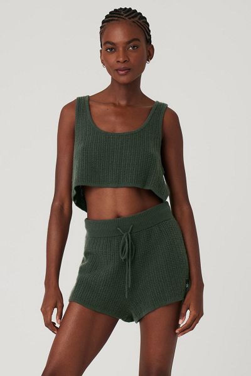 Camisetas Regata Alo Yoga Cashmere Plush Waffle Cropped Feminino Verdes Escuro | 7183-FKUBR