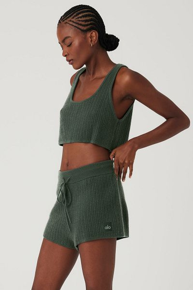 Camisetas Regata Alo Yoga Cashmere Plush Waffle Cropped Feminino Verdes Escuro | 7183-FKUBR