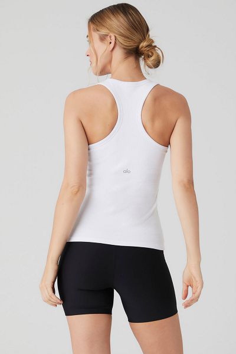 Camisetas Regata Alo Yoga Com Nervuras Aspire Full Length Feminino Branco | 0451-XGMYU